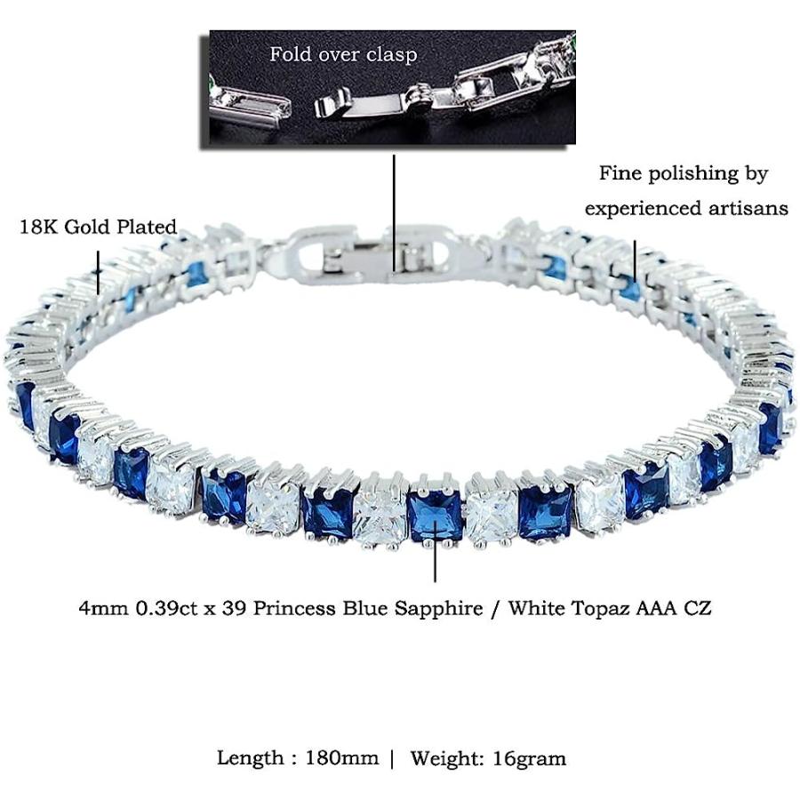 【並行輸入品】[RIZILIA Ice Cubes] テニスブレスレット [18cm/7inch] スクエアカット CZ [ブルーサファイア]  シンの画像
