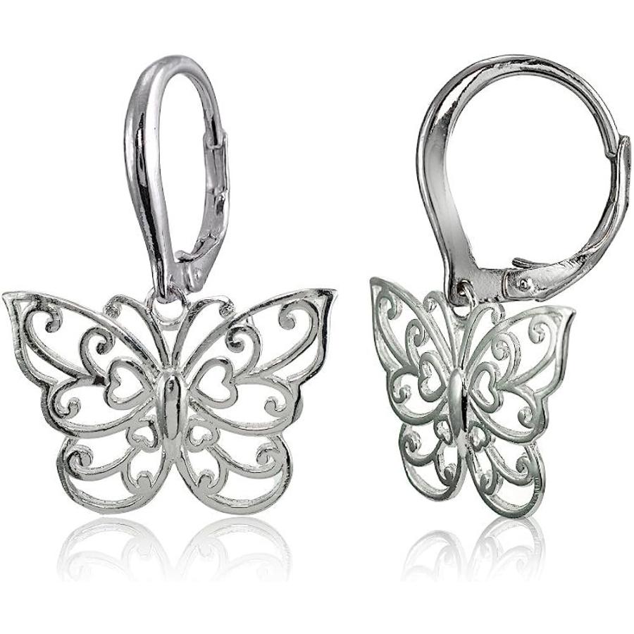 バタフライ シルバー イヤリング 並行輸入品】スターリングシルバー高光沢フィリグリーバタフライ