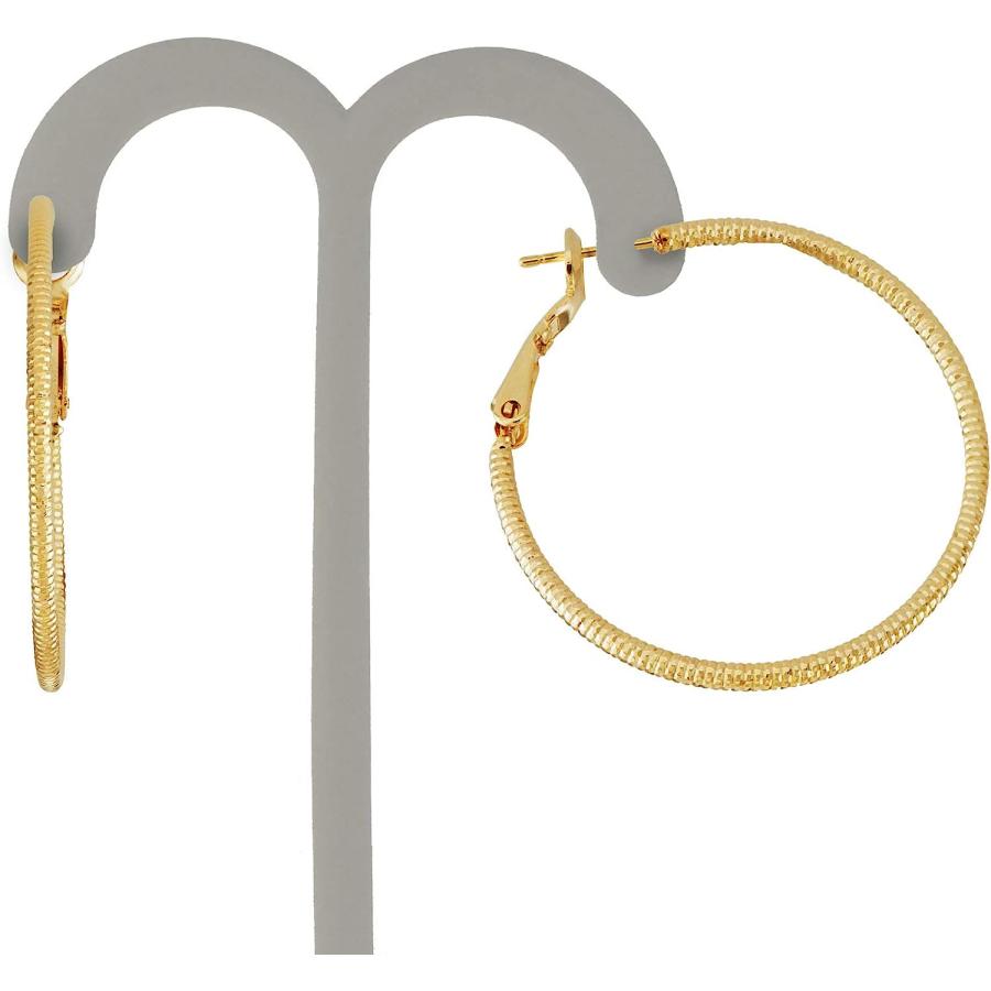 販売場所 Womens Ladies Fashion Accessories Jewelry Gold Plated Diamond Cut 2mm X 40mm Hoop Earrings　並行輸入品
