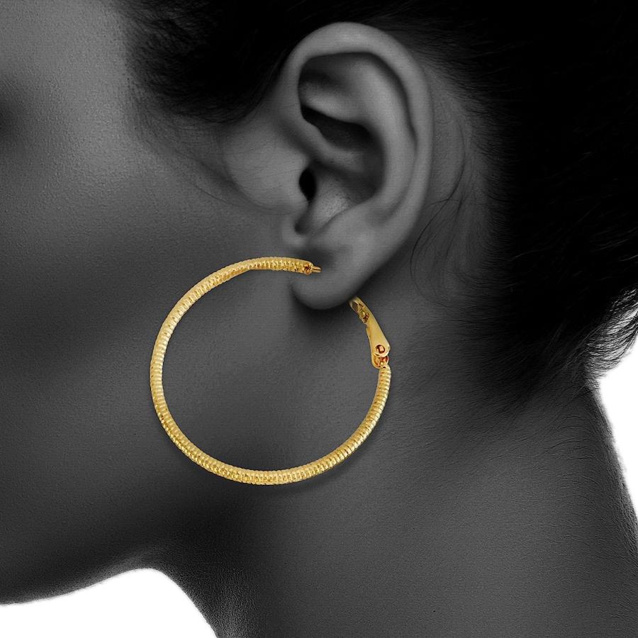 販売場所 Womens Ladies Fashion Accessories Jewelry Gold Plated Diamond Cut 2mm X 40mm Hoop Earrings　並行輸入品