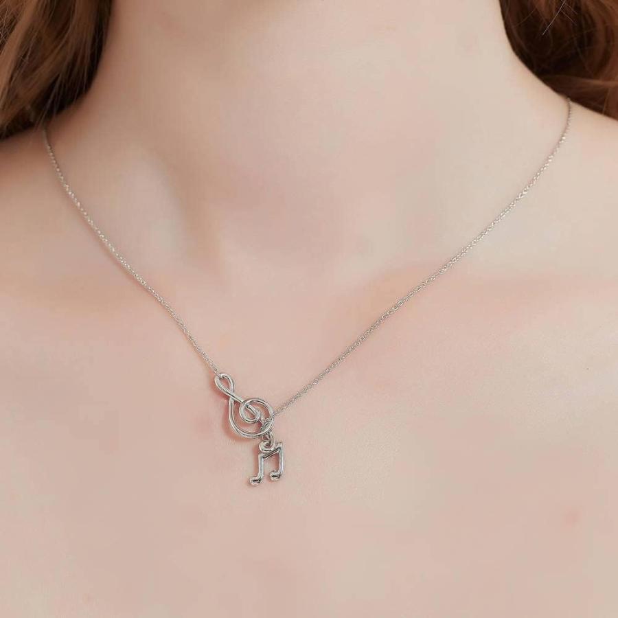 【並行輸入品】ベリクルロジウムメッキスターリングシルバー高音部記号音符ラリアットネックレス17.5inch+ 2inchエクステンダ　