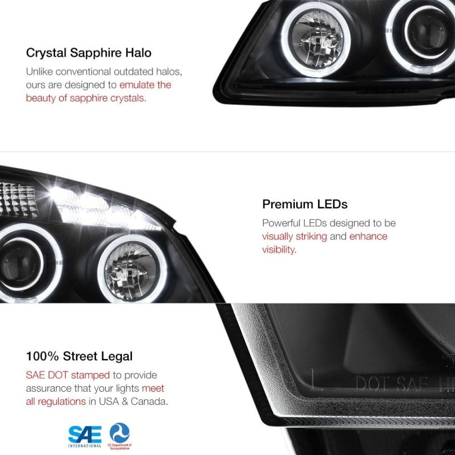 【並行輸入品】VIPMOTOZ LED ヘイローリング プロジェクターヘッドライトアセンブリ 2005〜2010年式 シボレーコバルト用 マットブラッの画像