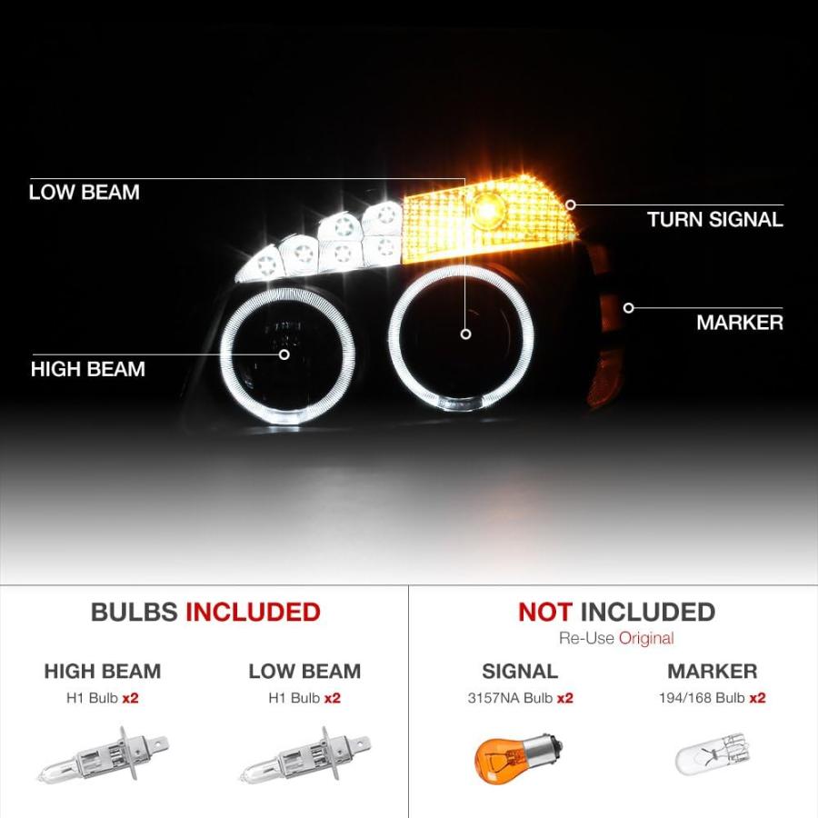 【並行輸入品】VIPMOTOZ LED ヘイローリング プロジェクターヘッドライトアセンブリ 2005〜2010年式 シボレーコバルト用 マットブラッの画像