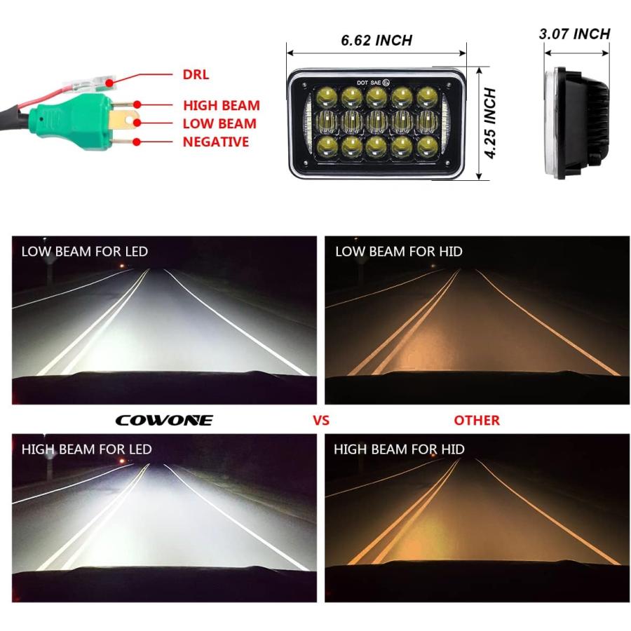 【並行輸入品】COWONE 60W 4X6インチ 長方形LEDヘッドライト H4651 H4652 H4656 H4666 H6545 Freightの画像