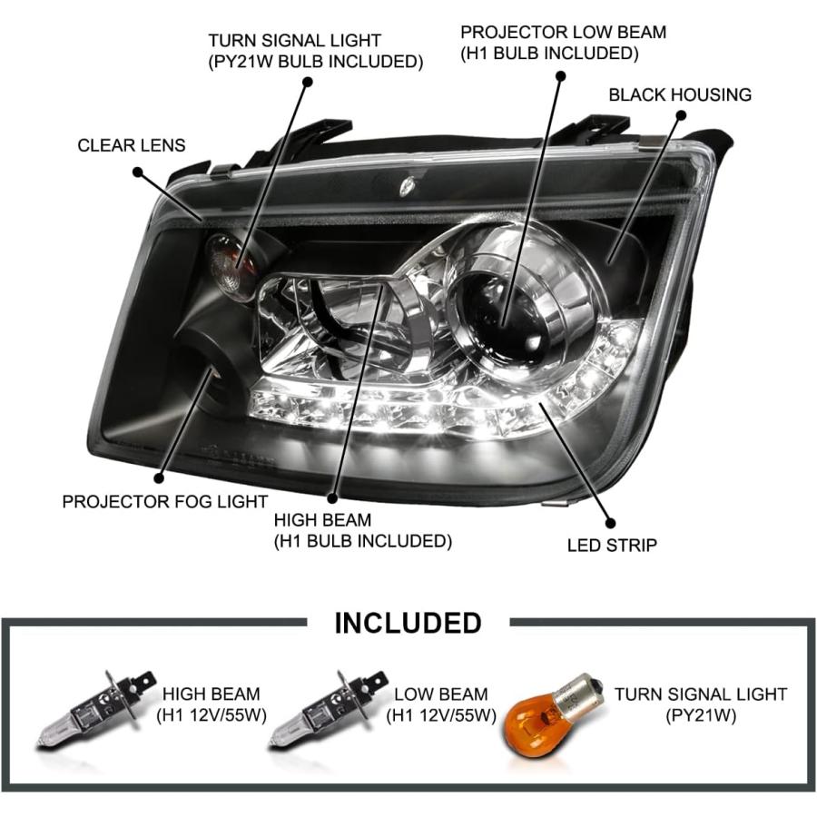 【並行輸入品】Spec-D Tuning LED Black Projector Headlights Compatible with 1999-20の画像