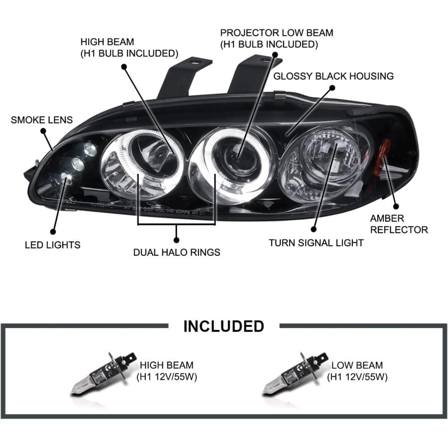 【並行輸入品】Spec-D Tuning Jdm 光沢ブラックハウジング スモークレンズ LED ヘイロープロジェクターヘッドライト 1992-199の画像