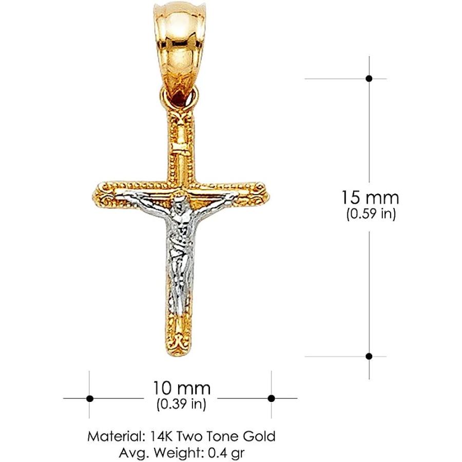 【並行輸入品】Iokaジュエリー   14 K 2つトーンゴールドイエス十字架クロス宗教チャームペンダントwith 3 + 1 2 mmフィガロチェーの画像