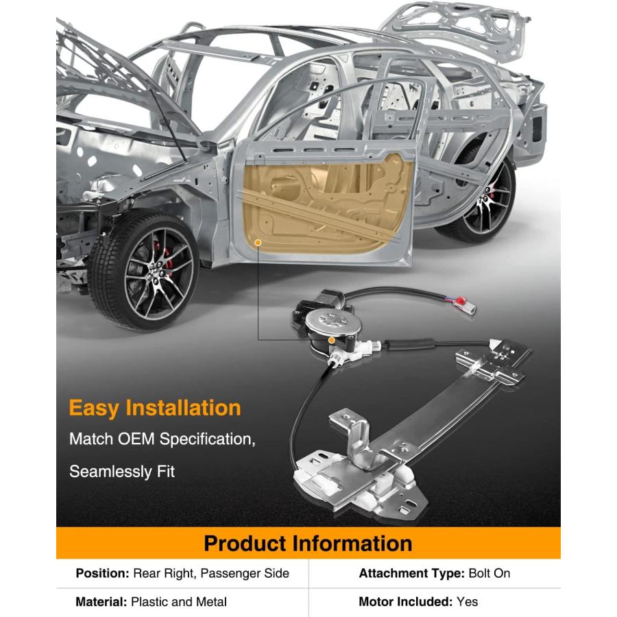 【並行輸入品】A-Premium パワーウィンドウレギュレーター モーター付き Acura RL 1998-2004 セダン リア右助の画像