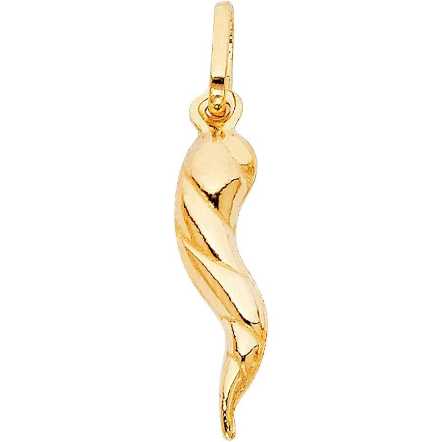 【並行輸入品】Iokaジュエリー   14 KイエローソリッドゴールドTwisted CornicelloイタリアFortuneホーンチャームペンダンの画像