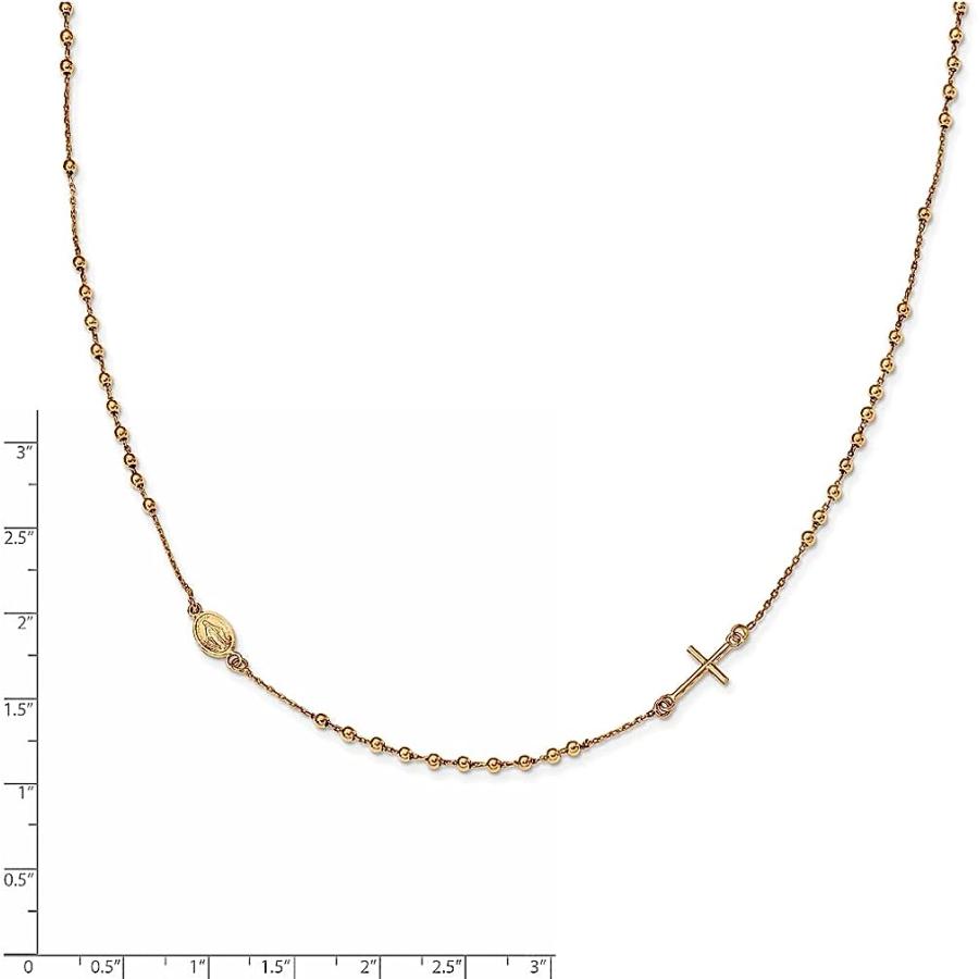 【並行輸入品】14K イエローゴールド 十字架 宗教 ロザリオ 16インチ チェーン ネックレス ペンダント チャーム ファインジュエリー 女性へのギの画像