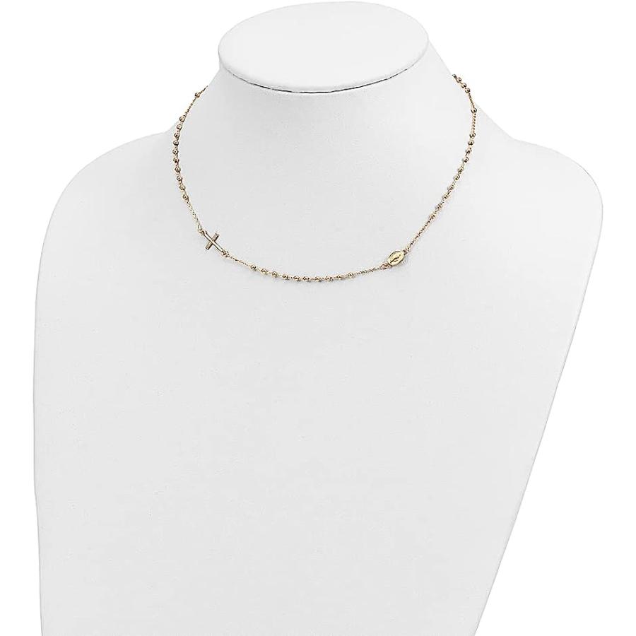 【並行輸入品】14K イエローゴールド 十字架 宗教 ロザリオ 16インチ チェーン ネックレス ペンダント チャーム ファインジュエリー 女性へのギの画像