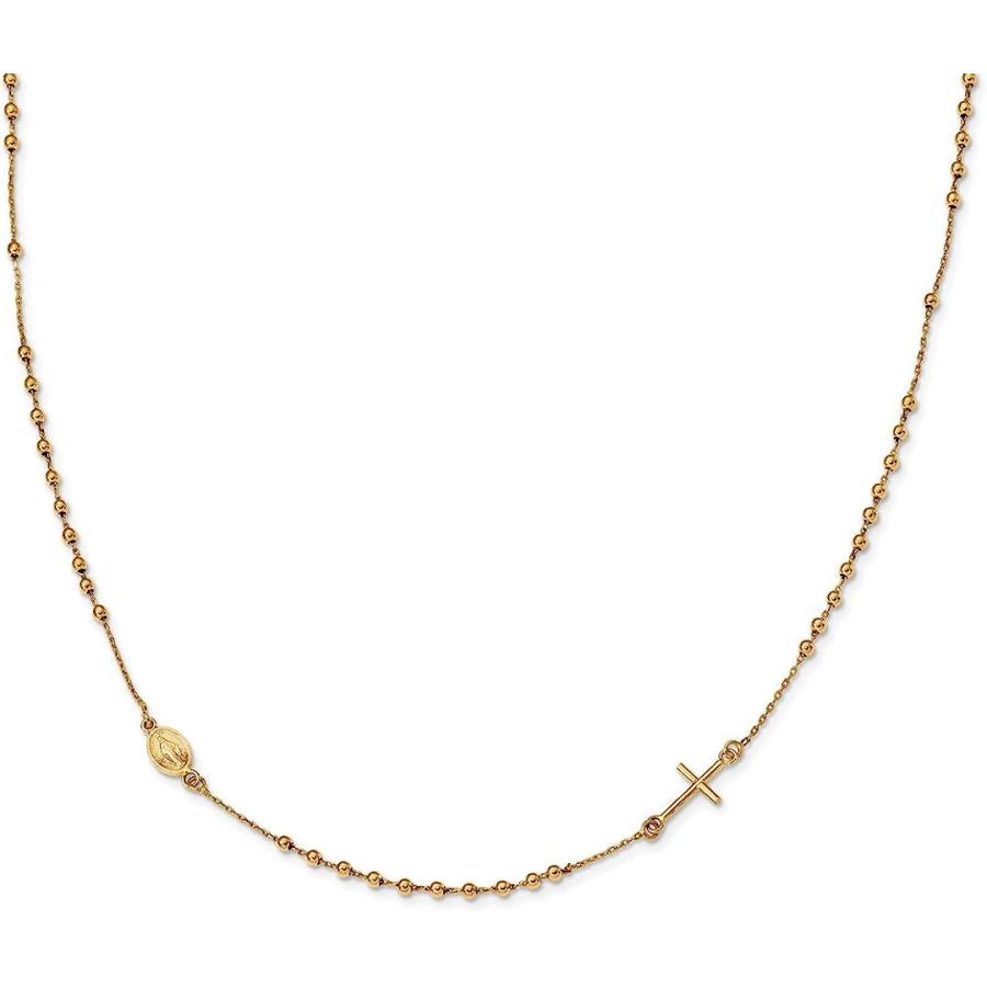 【並行輸入品】14K イエローゴールド 十字架 宗教 ロザリオ 16インチ チェーン ネックレス ペンダント チャーム ファインジュエリー 女性へのギの画像