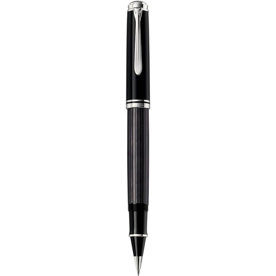 【並行輸入品】Pelikan Souver n R405 Stresemann 無煙炭ストライプ ローラーボールペン ブラック 各1本 (803915_1