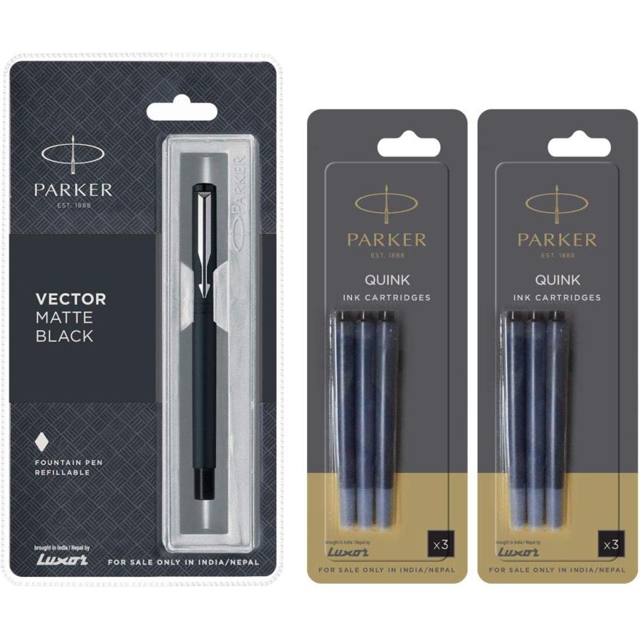 【並行輸入品】Parker Vector Matte Black CT Fountain Pen + 2 Black Catridgeの画像