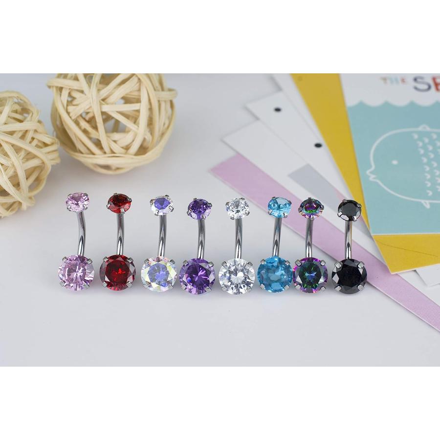 14G 316l Surgical Stainless Steel Belly Navel Button Rings with Dangling Sparkly AAA Cubic Zirconia  Screw Bar Design Body Piercing by HQLA (Pink)｜dep-dreamfactory｜04
