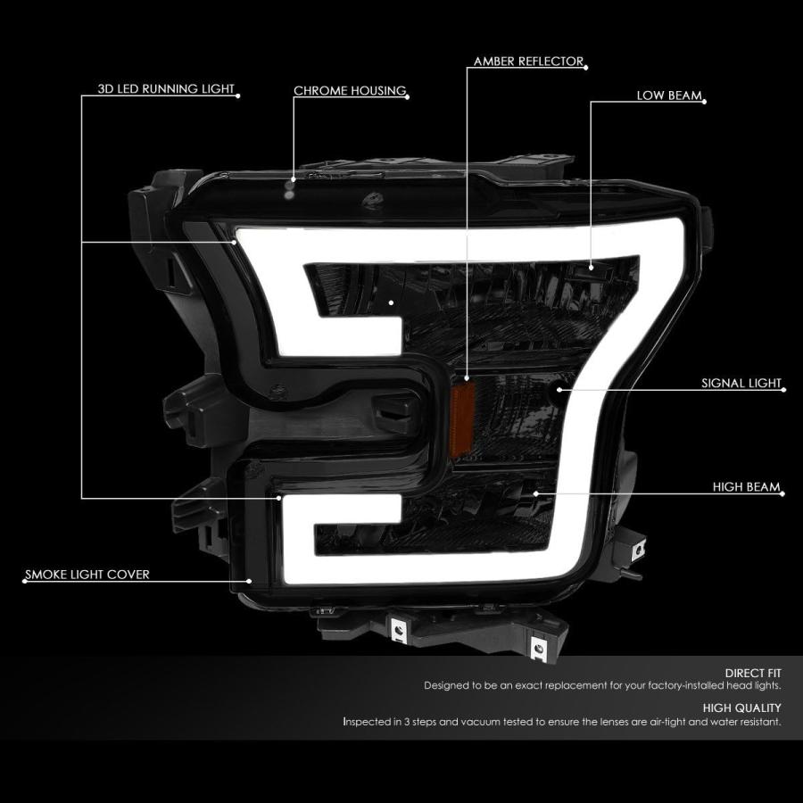 【並行輸入品】DNA Motoring HL-LB-F15015-SM-AM スモークレンズヘッドライト 3D LEDランニングライト付き 交換用 1_1