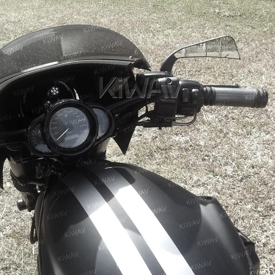 KiWAV アックス LED付きバイクミラー アルミ製 黒 5/16inch ハーレーに 