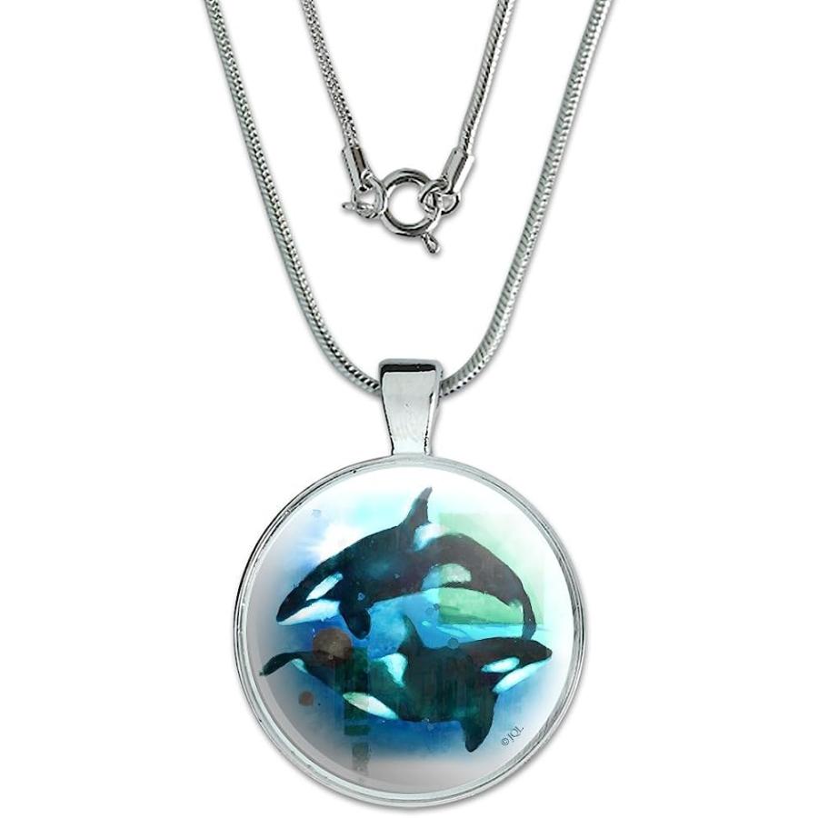 GRAPHICS & MORE シャチ 水彩画 陰陽 1インチ ペンダント スターリング  