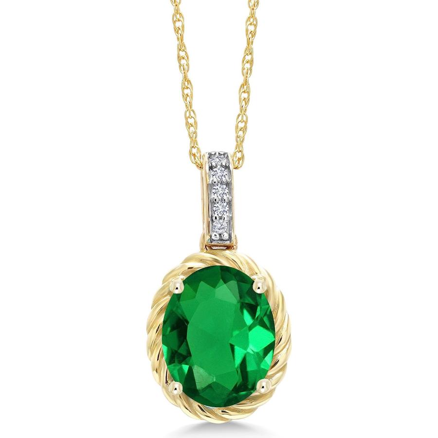 Gem Stone King 1.54カラット ナノエメラルド ネックレス ペンダント レディース 天然 ダイヤモンド 10金 イエローゴールド K10 5月 誕生石 並行輸入品
