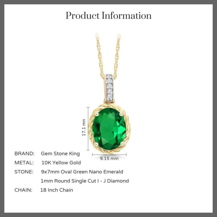 Gem Stone King 1.54カラット ナノエメラルド ネックレス ペンダント レディース 天然 ダイヤモンド 10金 イエロー