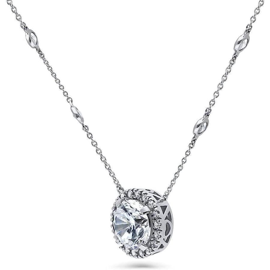 【並行輸入品】BERRICLEロジウムメッキシルバーキュービックジルコニアCZ Halo文ペンダントネックレス16インチ+ 2インチエクステンダー　_1