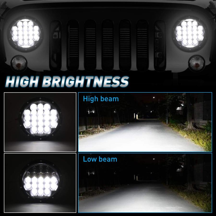 【並行輸入品】Aaiwa ラングラー用LEDヘッドライト 7インチラウンドLEDヘッドライト 105W 5Dレンズ DRL付き ジープラングラーJK