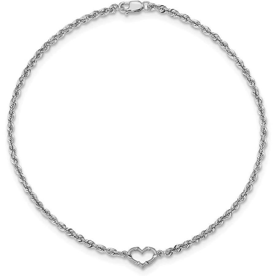 【並行輸入品】FB Jewels ソリッド14Kホワイトゴールドロープハートアンクレットの画像