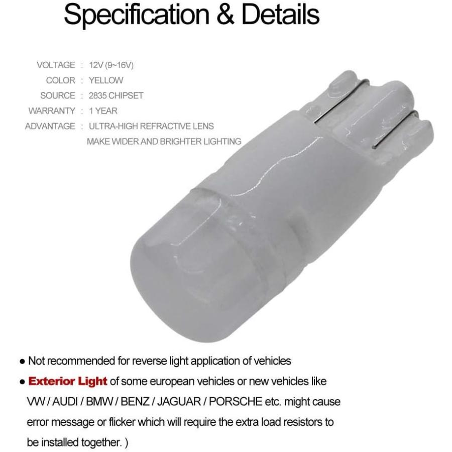 正規品セールサイト DODOFUN T10 セラミックス インテリア 外装 明るい LEDライト 168 175 194 2825 W5W サイズ 電球 イエロー アンバー 色 (10個パック)　並行輸入品