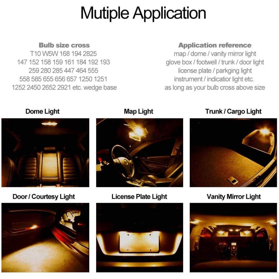 正規品セールサイト DODOFUN T10 セラミックス インテリア 外装 明るい LEDライト 168 175 194 2825 W5W サイズ 電球 イエロー アンバー 色 (10個パック)　並行輸入品