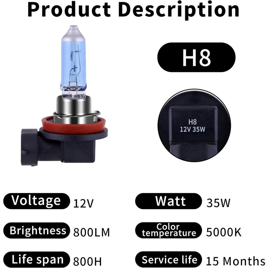 SALEアイテム H8 ハロゲンヘッドライト電球 フォグライト スーパーホワイトライト PGJI9-1 12V/35W 5000K 2個パック　並行輸入品