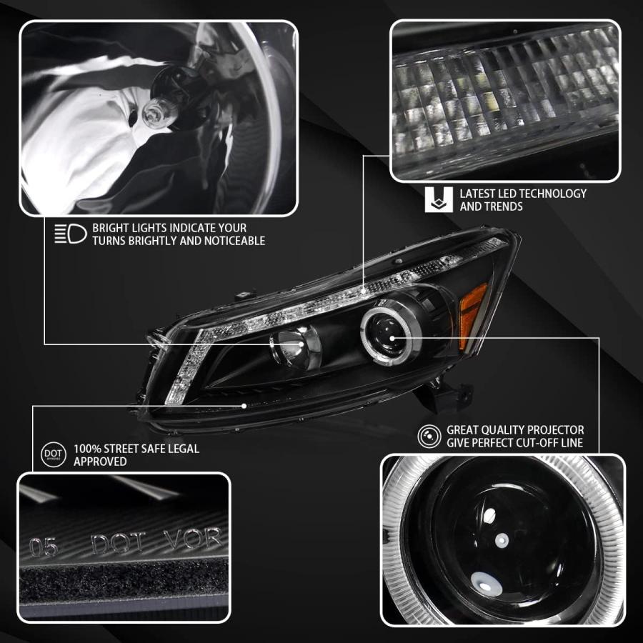 【並行輸入品】Autozensation 2008-2012 ホンダ アコード 4DR セダン ブラック ヘイロー プロジェクター LED ウィンカーの画像