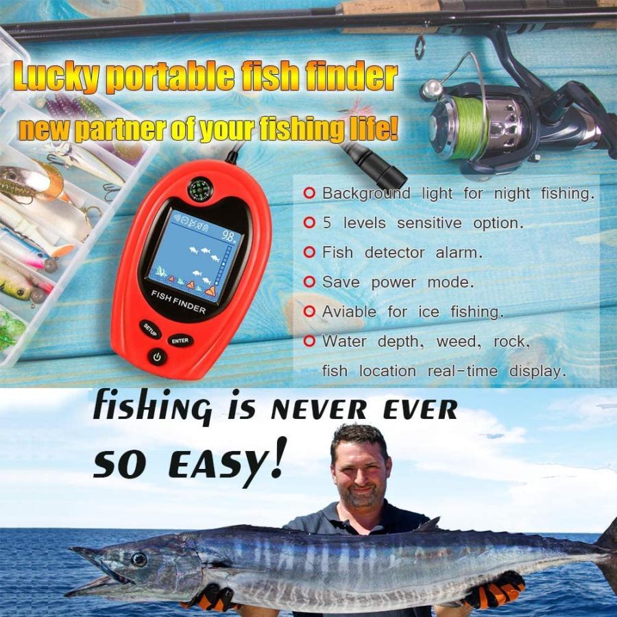 【並行輸入品】LUCKY ポータブル魚探知機 深さファインダー カヤック用 釣り用魚探知機 ポータブル ソナーワイヤー トランスデューサー カヤック_1