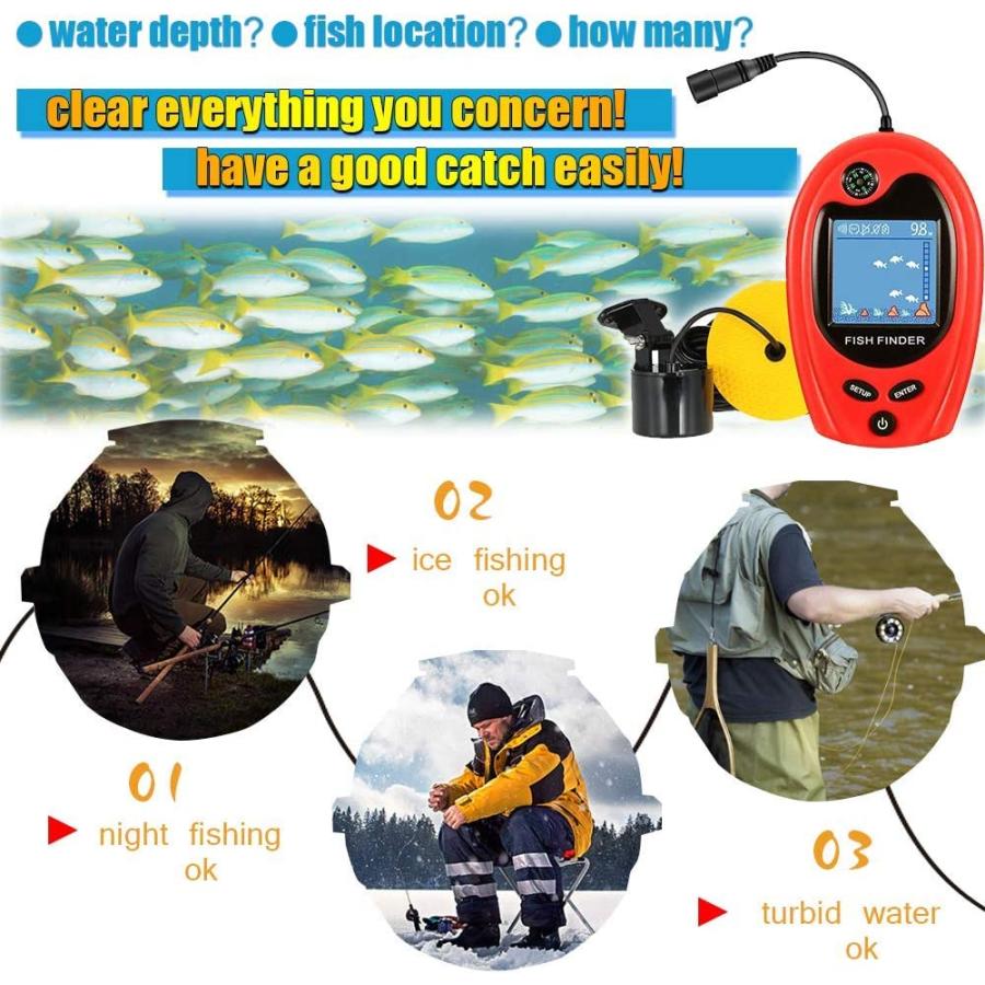 【並行輸入品】LUCKY ポータブル魚探知機 深さファインダー カヤック用 釣り用魚探知機 ポータブル ソナーワイヤー トランスデューサー カヤック_2