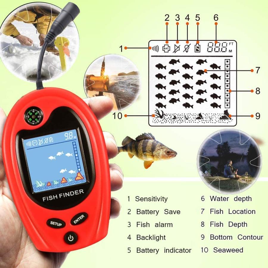 【並行輸入品】LUCKY ポータブル魚探知機 深さファインダー カヤック用 釣り用魚探知機 ポータブル ソナーワイヤー トランスデューサー カヤック_3