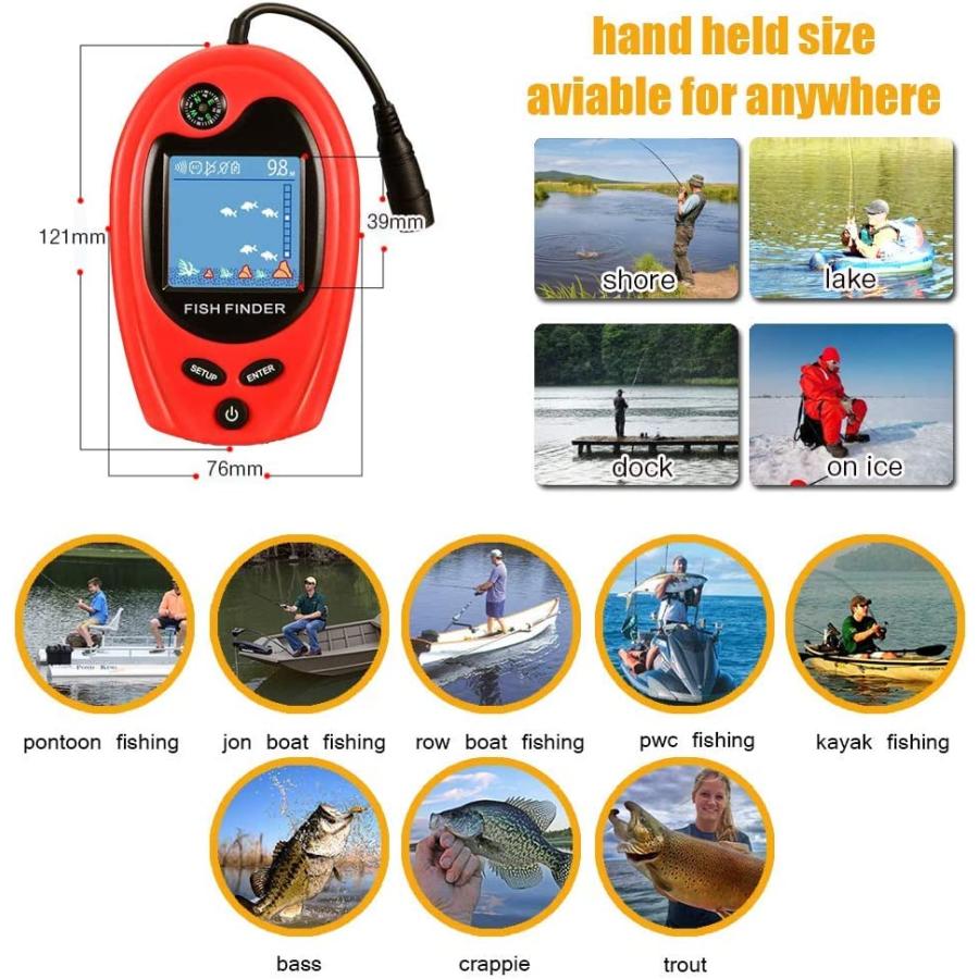 【並行輸入品】LUCKY ポータブル魚探知機 深さファインダー カヤック用 釣り用魚探知機 ポータブル ソナーワイヤー トランスデューサー カヤック_4