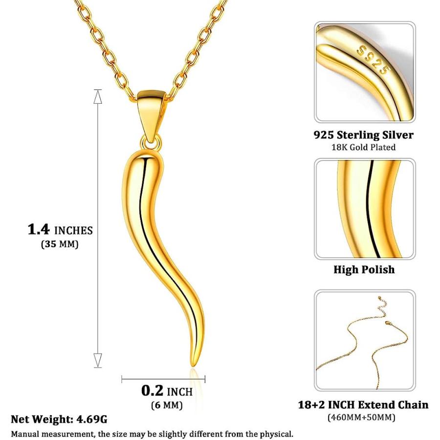 【並行輸入品】ChicSilver 925スターリングシルバー ラッキーイタリアンホーンペンダントネックレス お守りジュエリー 女性用 シルバー/ゴー_3