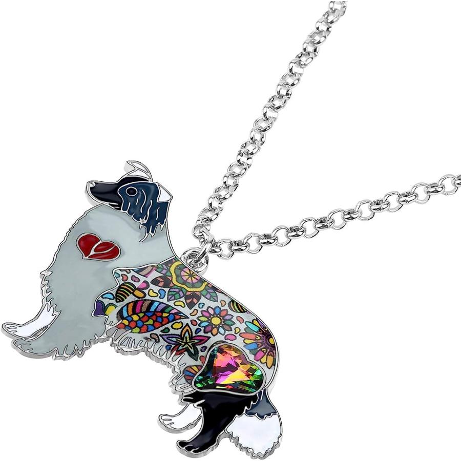 【並行輸入品】NEWEI エナメル合金 ラインストーン クリスタル ボーダー コリー 犬 ネックレス ペンダント キュート ファッション アニマル ジ_2