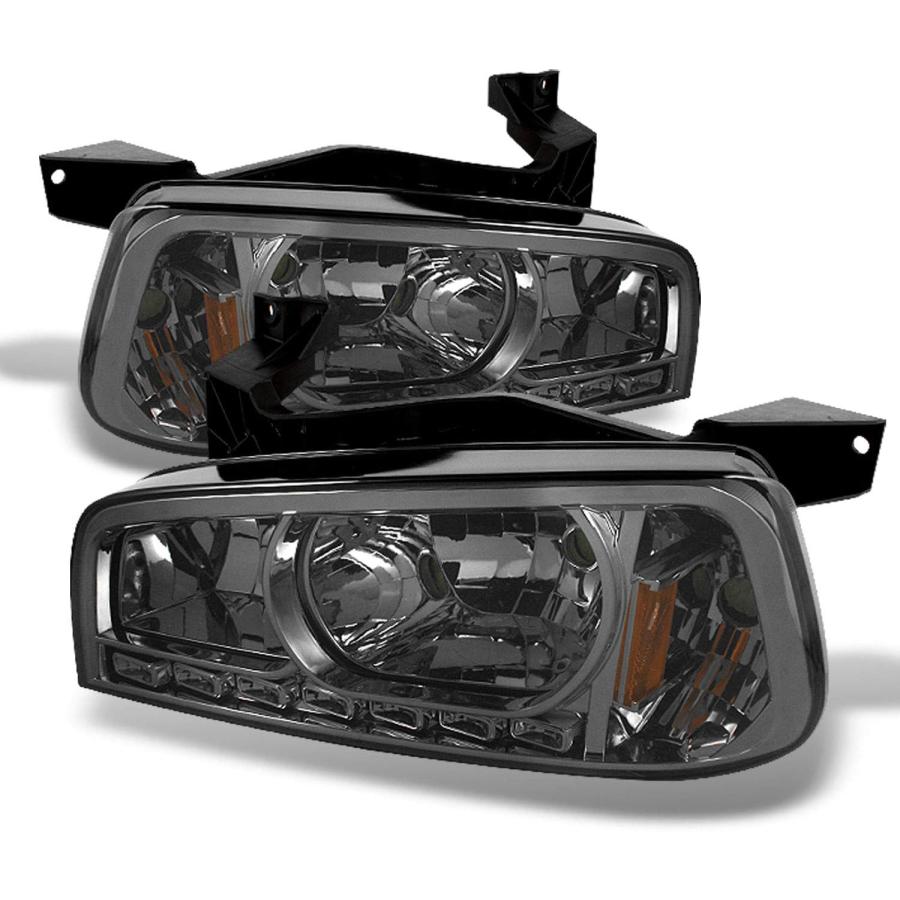 【並行輸入品】AKKON - 2006 2007 2008 2009 Dodge Charger クロムスモークLEDヘッドライト+スモークフォグライの画像