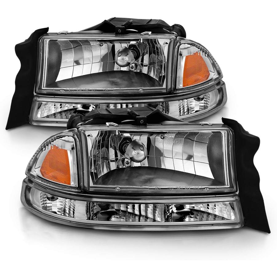 【並行輸入品】AmeriLite Chrome Replacement Headlights Corner/Parking Sets For Dodg