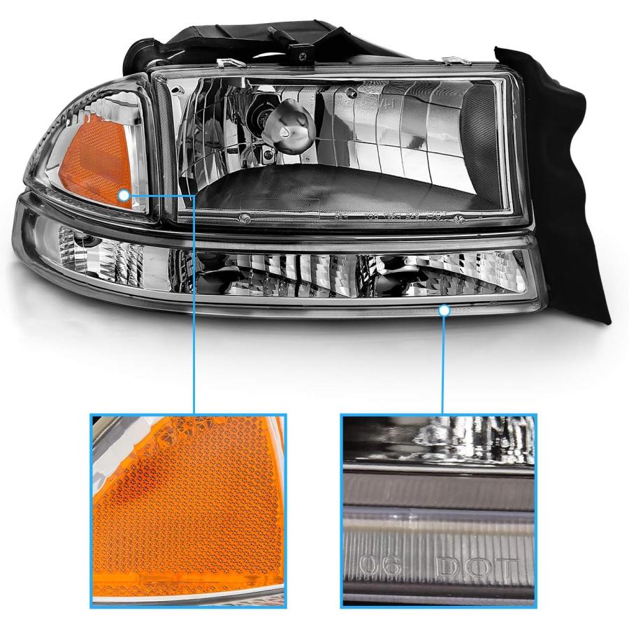 【並行輸入品】AmeriLite Chrome Replacement Headlights Corner/Parking Sets For Dodg