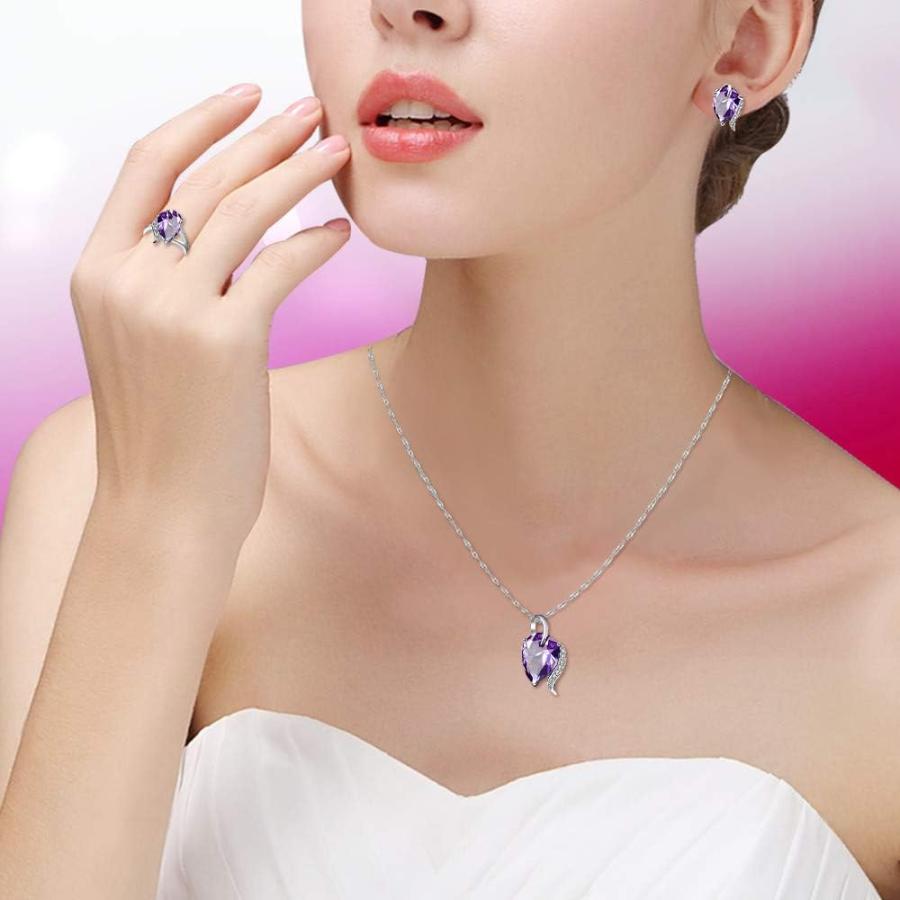 【並行輸入品】Uloveido レディースブルーファッションクリスタルドロップペンダントネックレス イヤリング リング ウェディングジュエリーセット