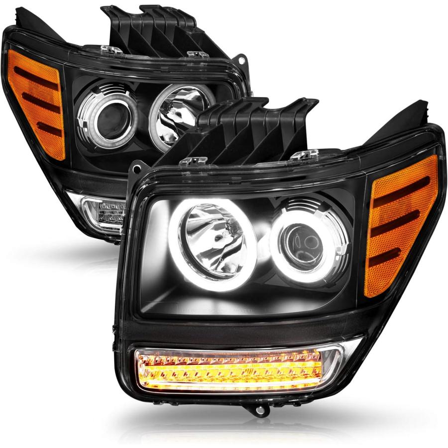 【並行輸入品】AmeriLite ブラック LED ウィンカー デュアルヘイロー プロジェクター交換用ヘッドライトセット 07-12 Dodge Ni_1
