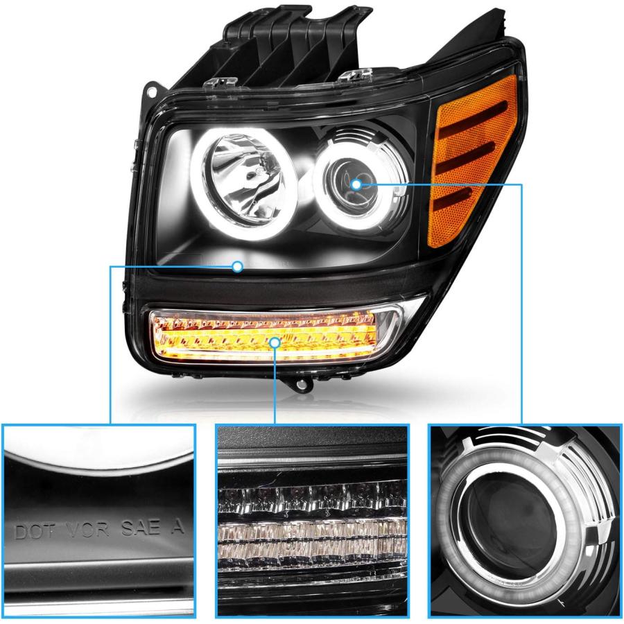 【並行輸入品】AmeriLite ブラック LED ウィンカー デュアルヘイロー プロジェクター交換用ヘッドライトセット 07-12 Dodge Ni_2