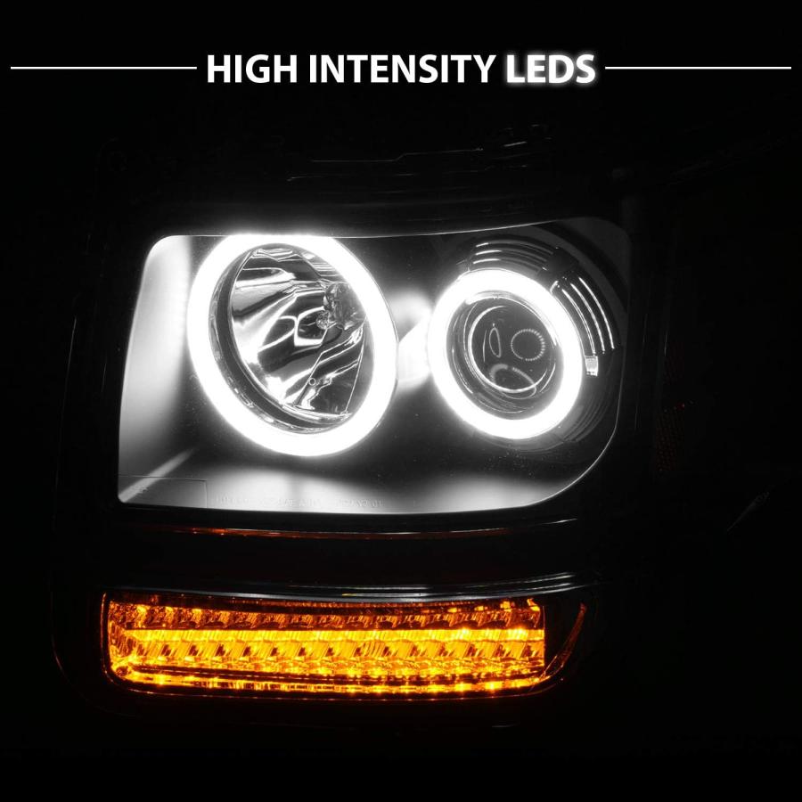 【並行輸入品】AmeriLite ブラック LED ウィンカー デュアルヘイロー プロジェクター交換用ヘッドライトセット 07-12 Dodge Ni_5