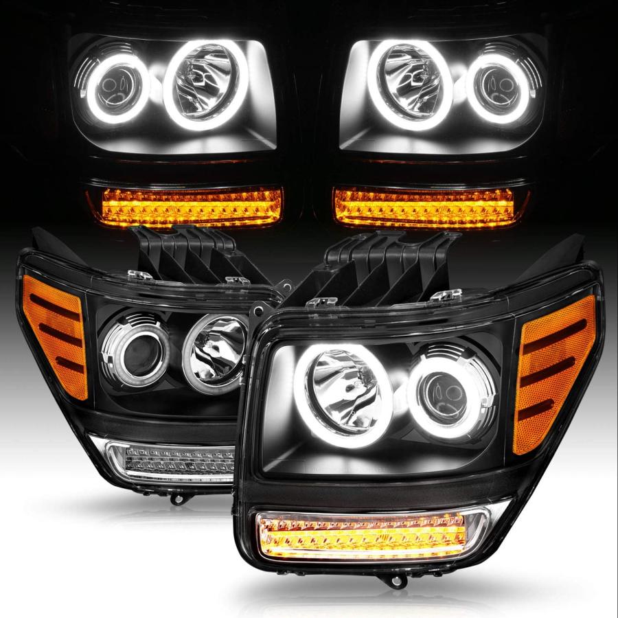 【並行輸入品】AmeriLite ブラック LED ウィンカー デュアルヘイロー プロジェクター交換用ヘッドライトセット 07-12 Dodge Ni_6