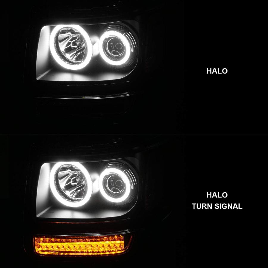 【並行輸入品】AmeriLite ブラック LED ウィンカー デュアルヘイロー プロジェクター交換用ヘッドライトセット 07-12 Dodge Ni_7