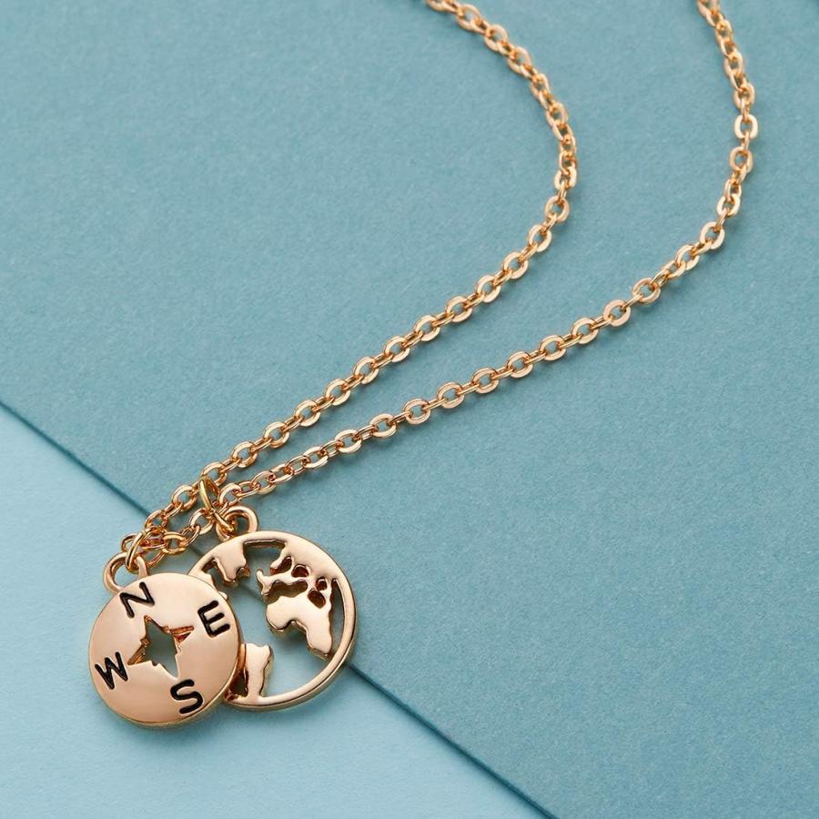 【並行輸入品】Zealmer 優美な世界地図コンパスペンダント BFF ネックレス 親友 卒業ギフト 本物の金メッキ　_4