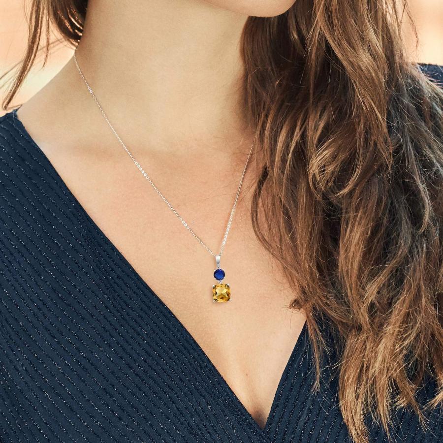 【並行輸入品】Gem Stone King 4.6カラット 天然 シトリン ネックレス ペンダント レディース シンセティック サファイア シルバー9_2