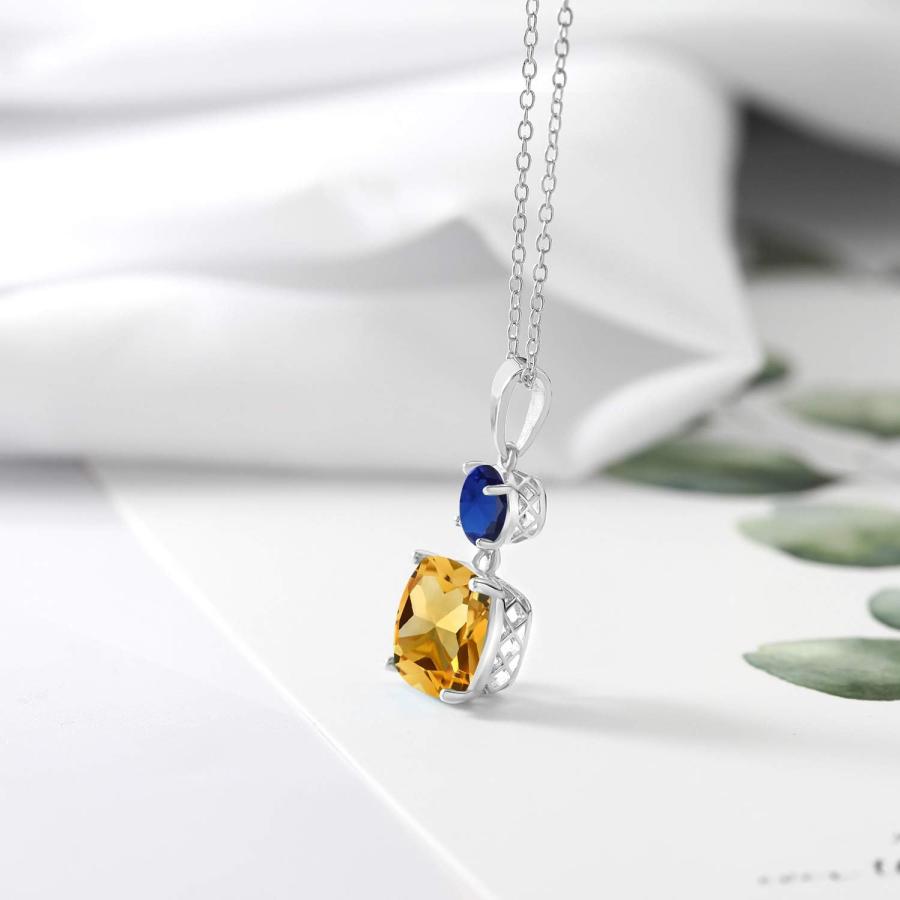 【並行輸入品】Gem Stone King 4.6カラット 天然 シトリン ネックレス ペンダント レディース シンセティック サファイア シルバー9_3