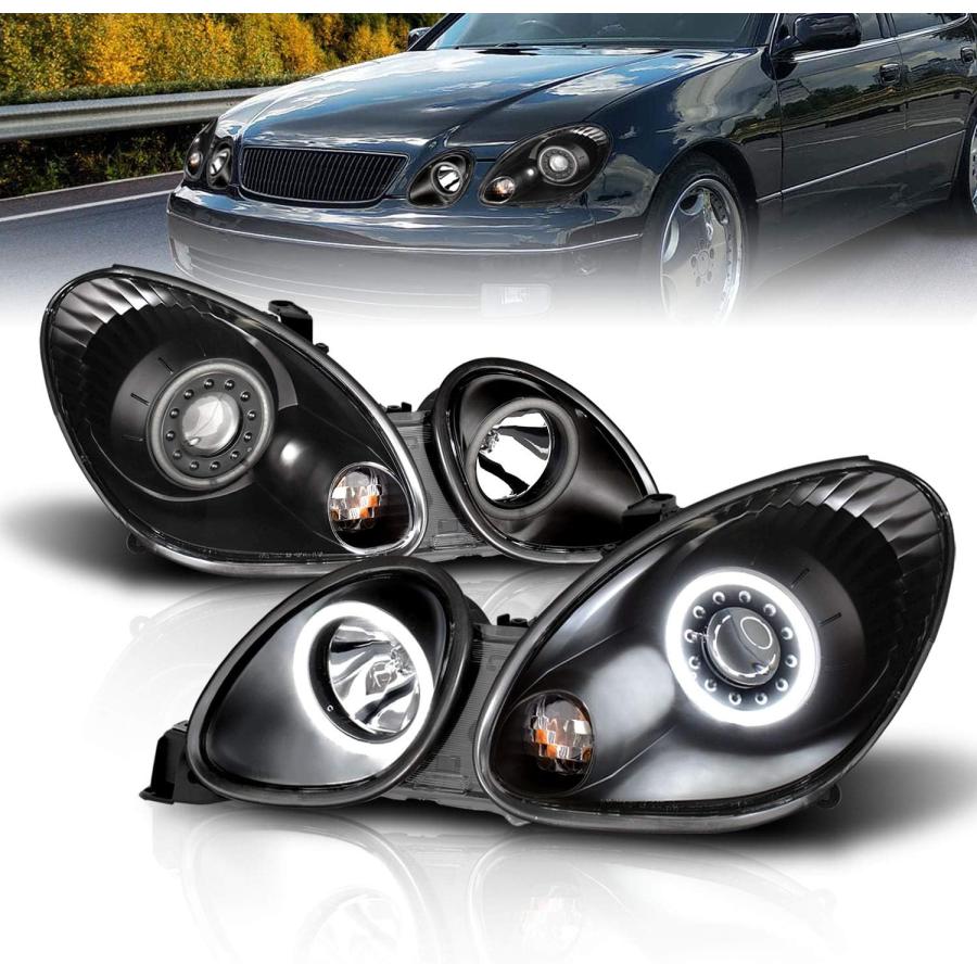 【並行輸入品】AmeriLite ブラック プロジェクターヘッドライト 超高輝度 LED Halo Lexus GS 300/400 ハロゲン電球バー_1